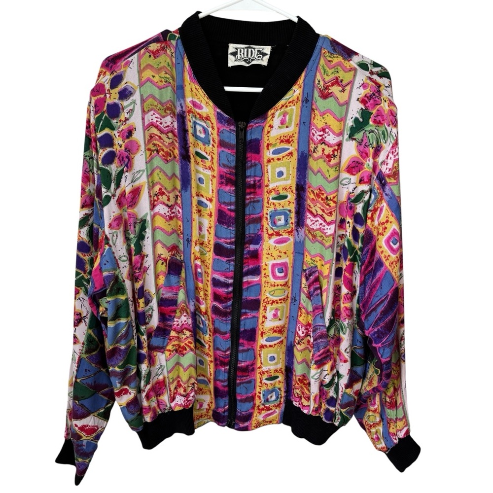 Vintage Ride Floral Bomber Jacket Women’s Medium Full Zip Pockets Fairygrunge